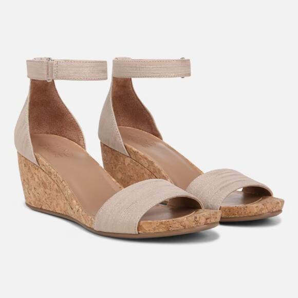 Naturalizer Areda Women's Ankle Strap Wedge Sandal Fawn Beige Faux Leather 9W - Picture 1 of 6